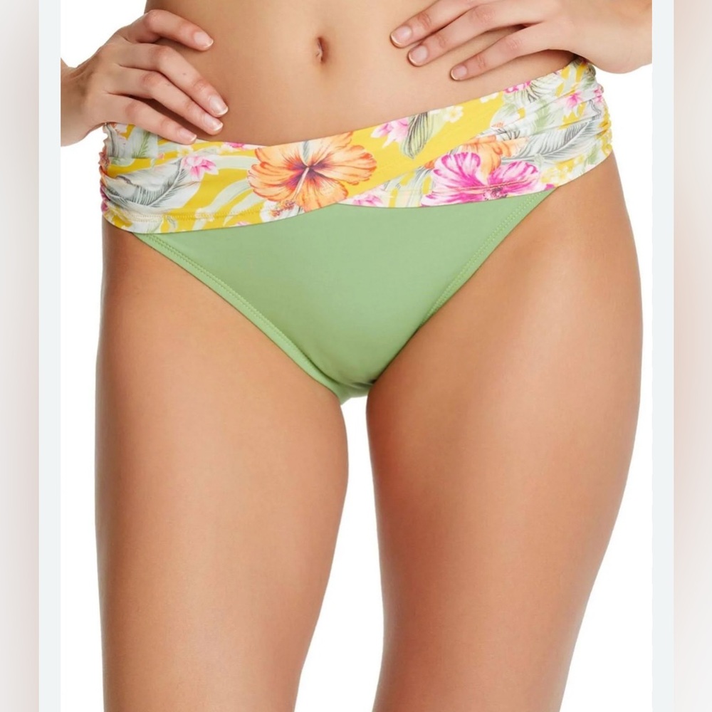 Bleu Rod Beattie Womens Twist Front Swim Bottom Floral Print Wake Green 10   NWT